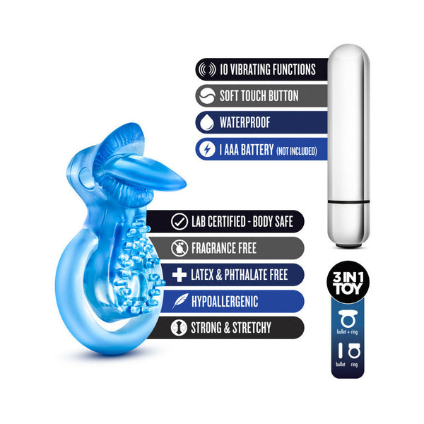 10 Function Vibrating Tongue Ring Blue