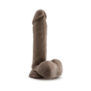 8 in. Posable Dual Density Dildo with Balls & Suction Cup Brown