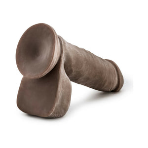 8 in. Posable Dual Density Dildo with Balls & Suction Cup Brown
