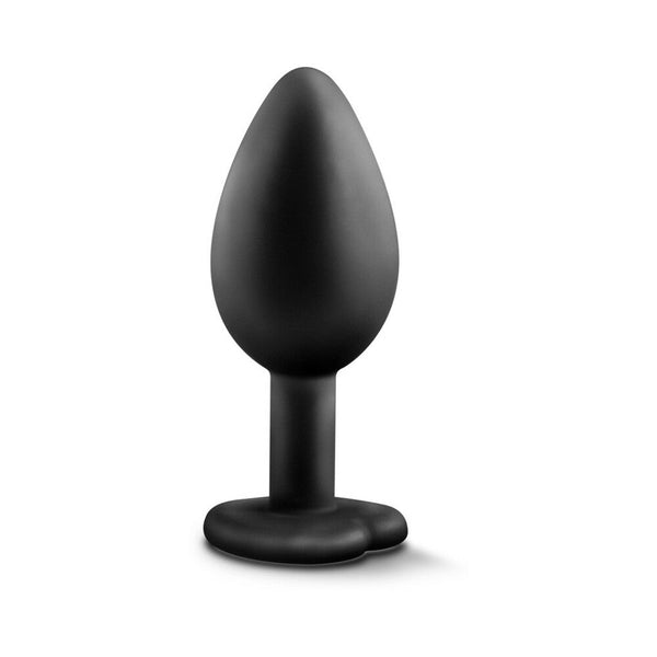 Bling Anal Plug with Heart-Shaped Gem Base Small Black