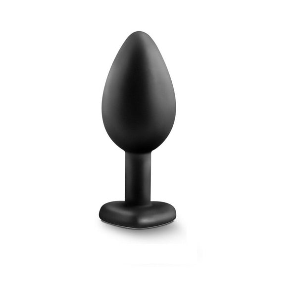 Bling Anal Plug with Heart-Shaped Gem Base Small Black