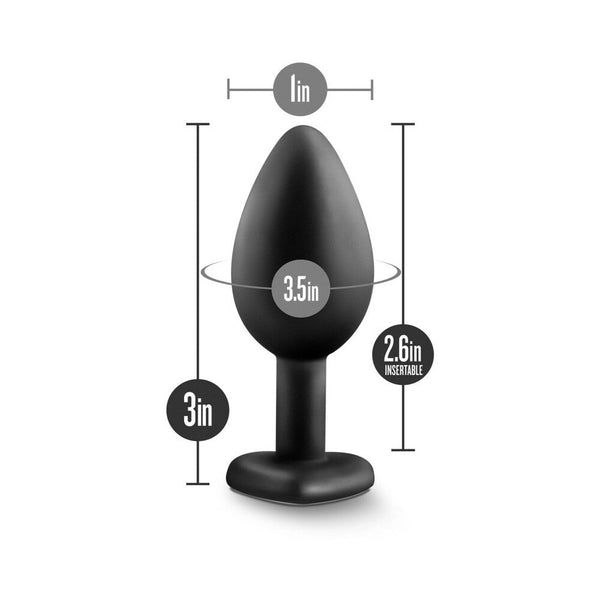 Bling Anal Plug with Heart-Shaped Gem Base Small Black