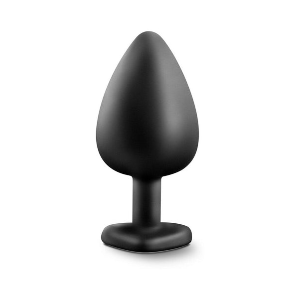 Bling Anal Plug with Heart-Shaped Gem Base Large Black