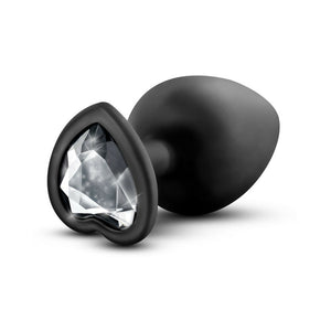 Bling Anal Plug with Heart-Shaped Gem Base Large Black