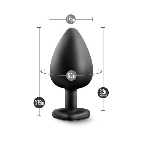 Bling Anal Plug with Heart-Shaped Gem Base Large Black