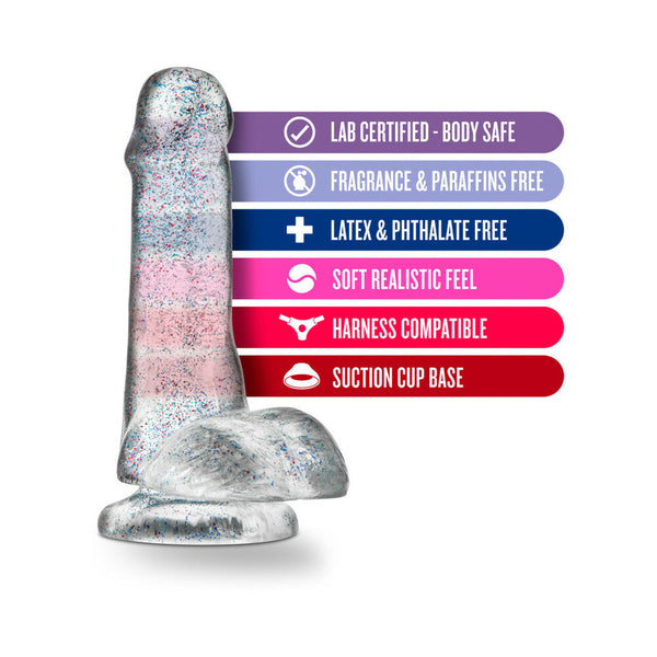6 in. Glitter Cock Realistic Dildo with Balls & Suction Cup Sparkling Clear