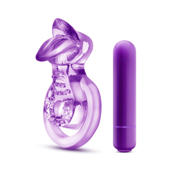 Lick It Vibrating Double Strap Cockring Purple