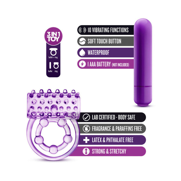 The Player Vibrating Double Strap Cockring Purple