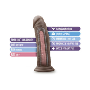 8 in. Posable Dual Density Dildo with Suction Cup Brown