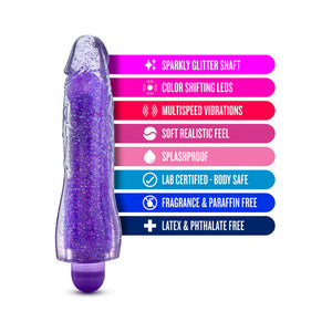 Blush Glow Dicks Molly Color Changing 8 in. Vibrating Dildo Glitter Purple