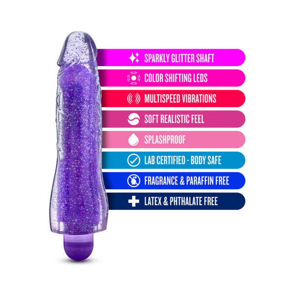 Blush Glow Dicks Molly Color Changing 8 in. Vibrating Dildo Glitter Purple