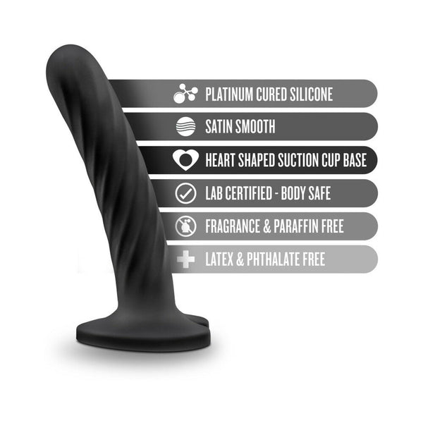 Twist 5.5 in. Curved Dildo with Heart-Shaped Suction Cup Medium Black