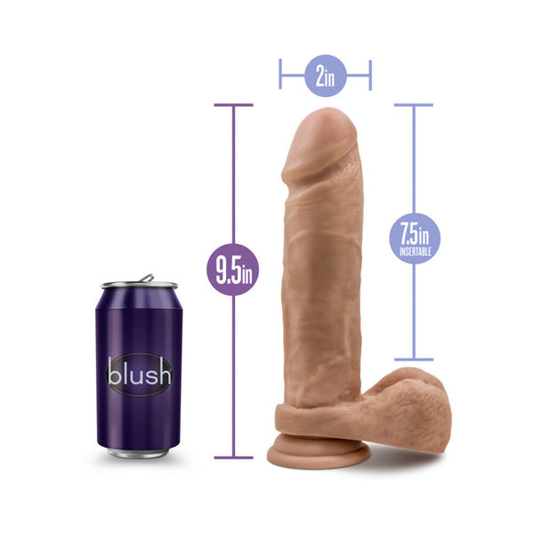 9.5 in. Posable Dual Density Dildo with Balls Tan