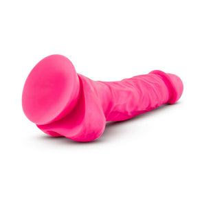 7.5 in. Silicone Dual Density Dildo with Balls Neon Pink
