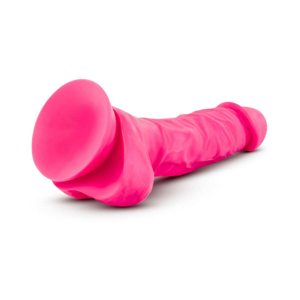 7.5 in. Silicone Dual Density Dildo with Balls Neon Pink