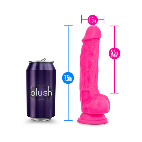 7.5 in. Silicone Dual Density Dildo with Balls Neon Pink