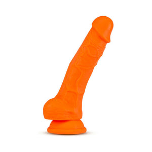 7.5 in. Silicone Dual Density Dildo with Balls Neon Orange