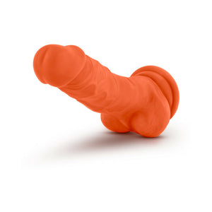 7.5 in. Silicone Dual Density Dildo with Balls Neon Orange