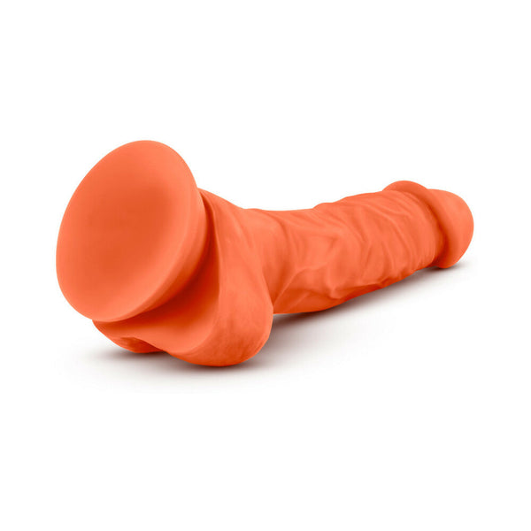 7.5 in. Silicone Dual Density Dildo with Balls Neon Orange