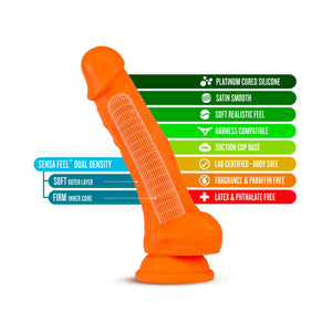 7.5 in. Silicone Dual Density Dildo with Balls Neon Orange
