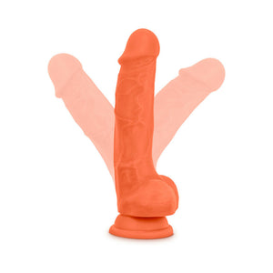 7.5 in. Silicone Dual Density Dildo with Balls Neon Orange