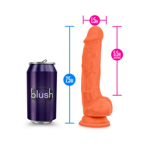 7.5 in. Silicone Dual Density Dildo with Balls Neon Orange
