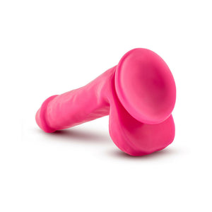6 in. Silicone Dual Density Dildo with Balls Neon Pink