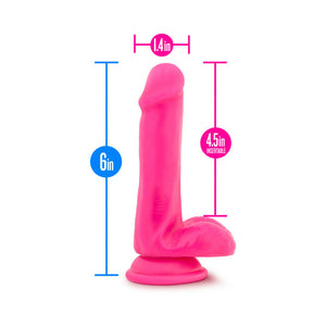 6 in. Silicone Dual Density Dildo with Balls Neon Pink