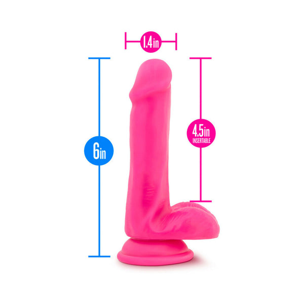 6 in. Silicone Dual Density Dildo with Balls Neon Pink