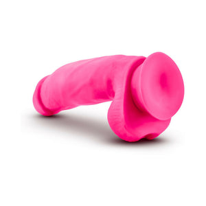 7 in. Silicone Dual Density Dildo with Balls Neon Pink