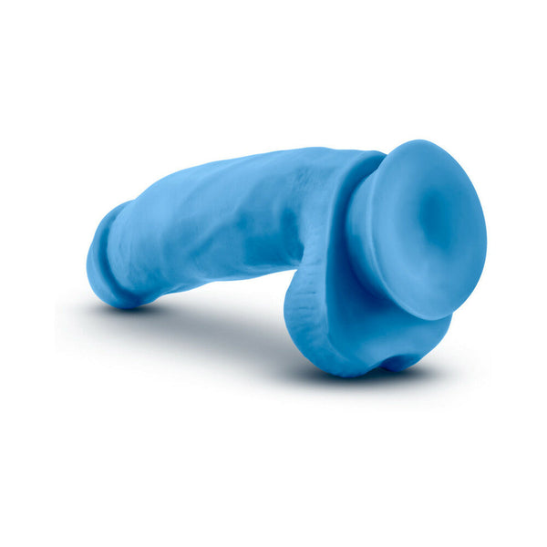 7 in. Silicone Dual Density Dildo with Balls Neon Blue