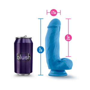 7 in. Silicone Dual Density Dildo with Balls Neon Blue