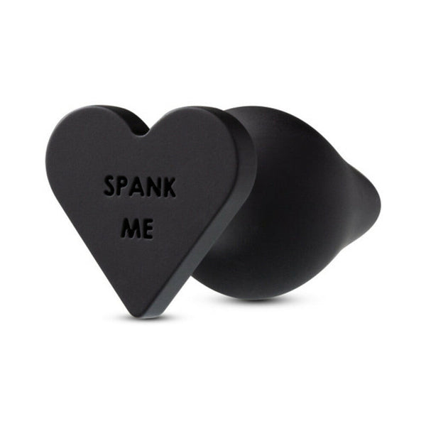 ''Spank Me'' Silicone Anal Plug with Heart-Shaped Base Black