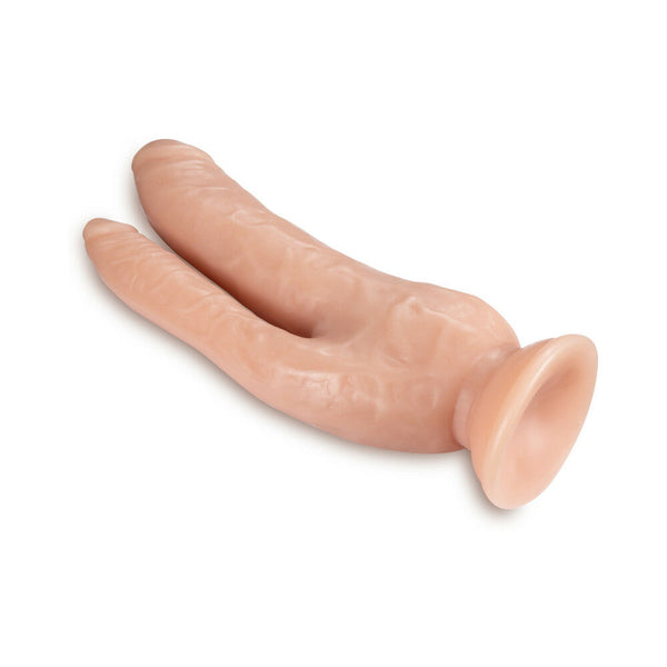 DP Cock Realistic 8 in. Dual Entry Dildo with Suction Cup Beige