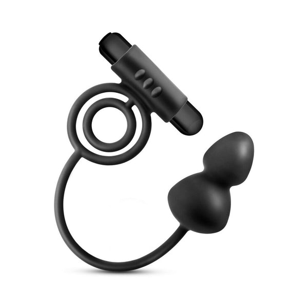 Silicone Anal Plug with Vibrating C-Ring Black