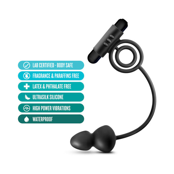 Silicone Anal Plug with Vibrating C-Ring Black