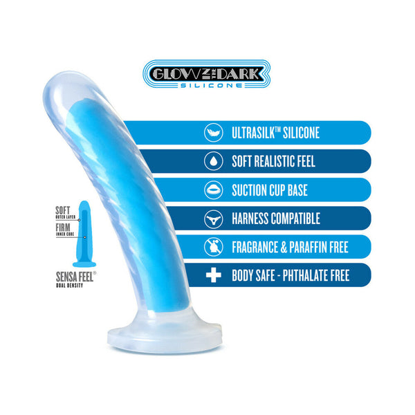 Glow in the Dark Tao 7 in. Dual-Density Dildo Neon Blue