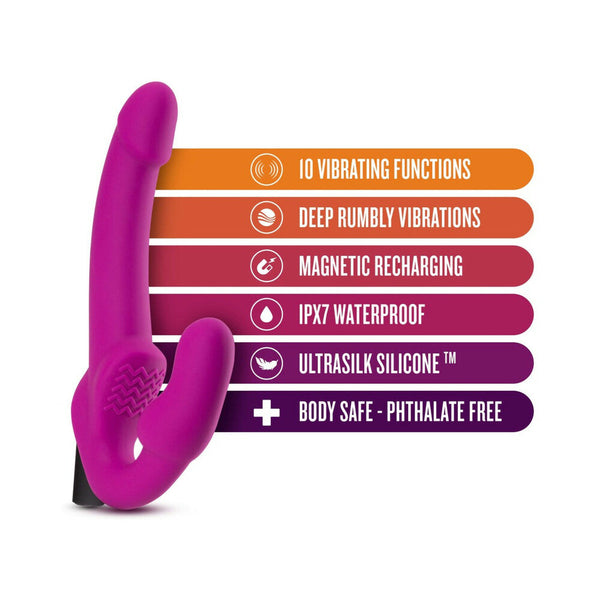 Estella 9.5 in. Silicone Strapless Strap-On Dildo with Bullet Vibrator Pink