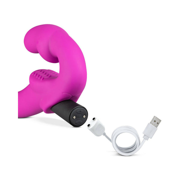 Estella 9.5 in. Silicone Strapless Strap-On Dildo with Bullet Vibrator Pink