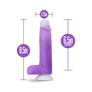 Blush Neo Elite Encore 8 in. Silicone Vibrating Dildo with Balls & Suction Cup Purple