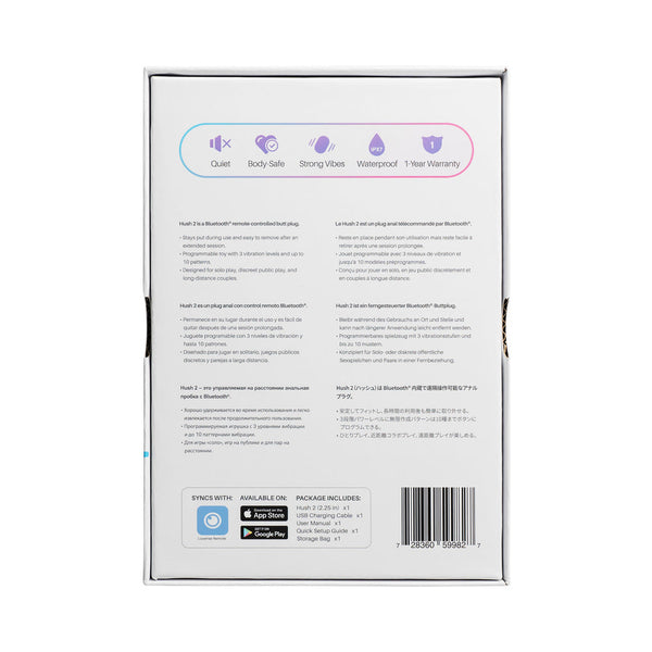 Hush 2 Bluetooth Remote-Controlled Vibrating Butt Plug L 2.25 in.