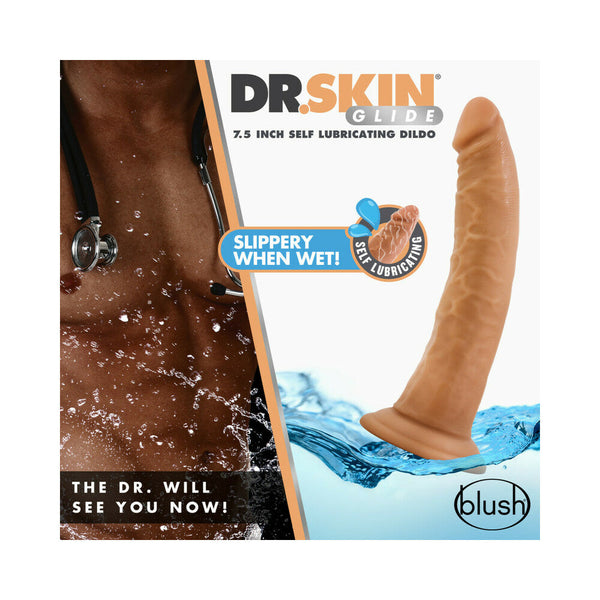 Glide Realistic 7.5 in. Self-Lubricating Dildo with Suction Cup Tan