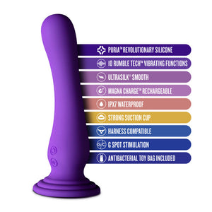 Ibiza Rechargeable Silicone 7.75 in. Vibrating Dildo with Suction Cup Plum