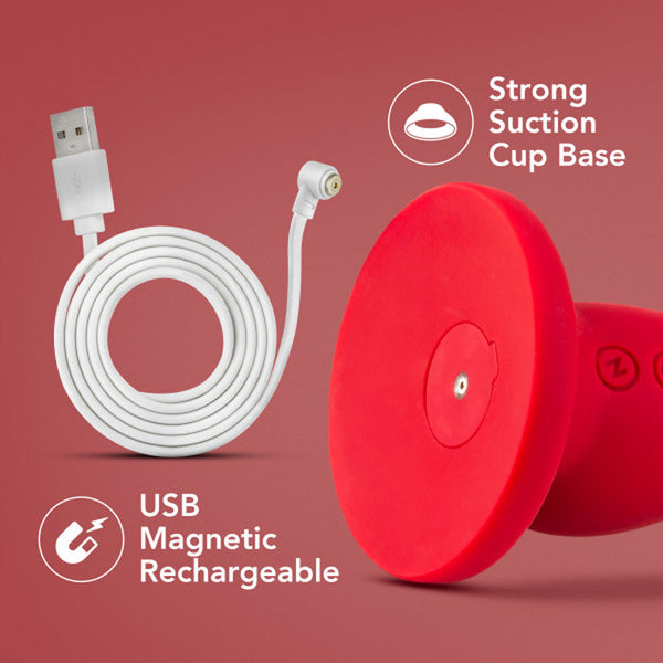 Las Vegas Rechargeable Silicone 8.25 in. Vibrating Dildo with Suction Cup Crimson