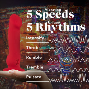 Las Vegas Rechargeable Silicone 8.25 in. Vibrating Dildo with Suction Cup Crimson