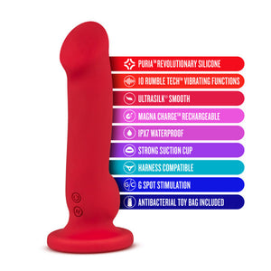 Las Vegas Rechargeable Silicone 8.25 in. Vibrating Dildo with Suction Cup Crimson