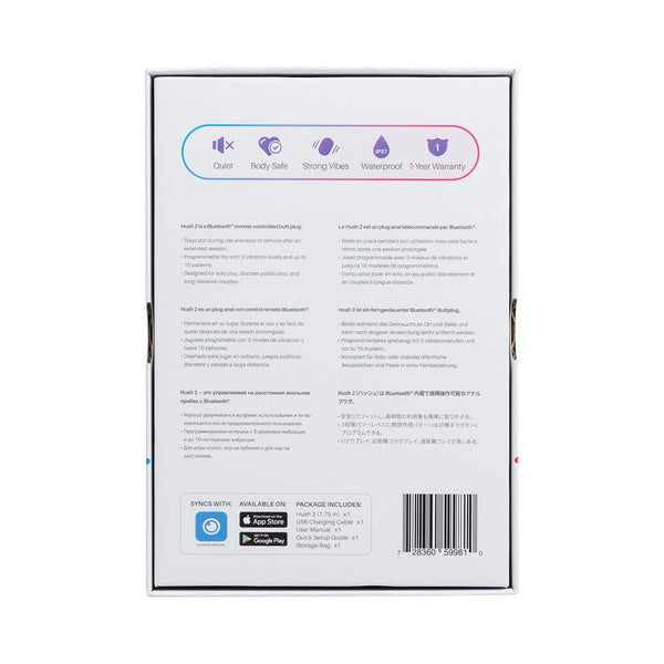 Hush 2 Bluetooth Remote-Controlled Vibrating Butt Plug M 1.75 in.