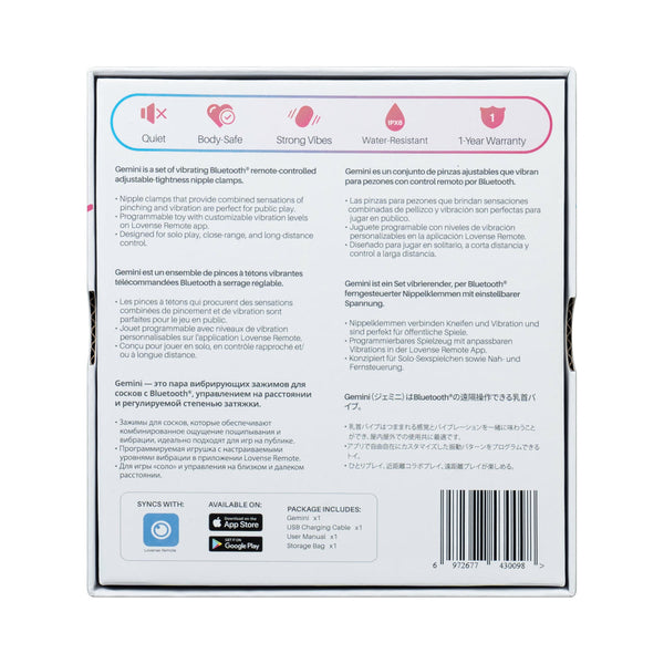 Gemini Bluetooth Rechargeable Vibrating Nipple Clamps