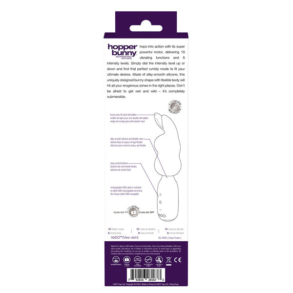 Hopper Bunny Rechargeable Silicone Mini Wand Vibrator Purple