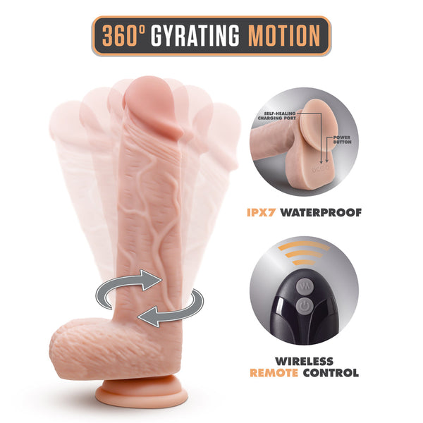 Silicone Dr. Ethan Rechargeable Remote-Controlled 8.5 in. Gyrating & Vibrating Dildo Beige